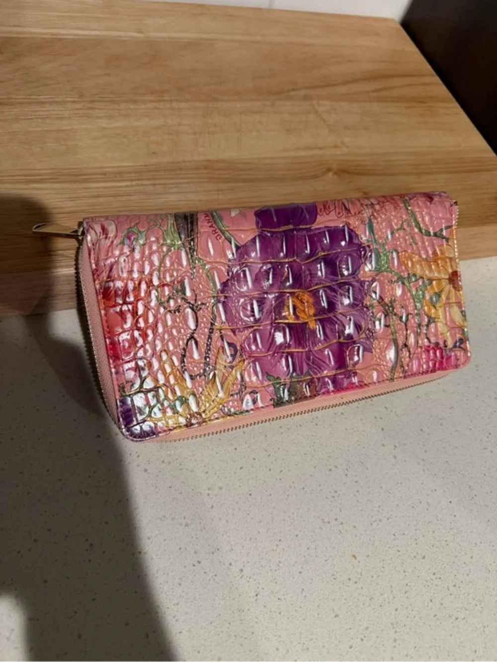 Brahmin perennial Melbourne Leather Skyler‎ Wallet- Floral Flowers Pink